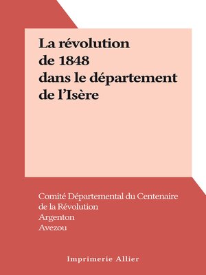 cover image of La révolution de 1848 dans le département de l'Isère
